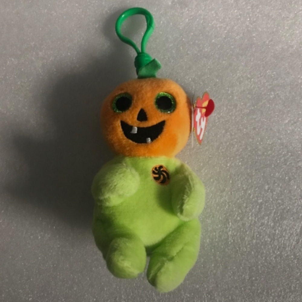 TY Beanie Baby Beanie Bellies Hollow the Halloween Pumpkin Plastic Key Clip 4”